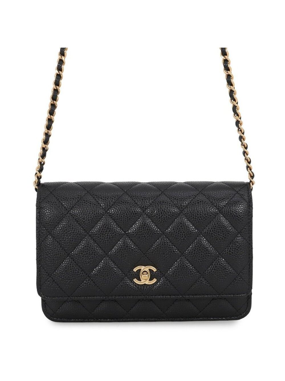 Chanel Chain Wallet Classic Quilted CC Logo Caviar Leather Black Shoulder Bag